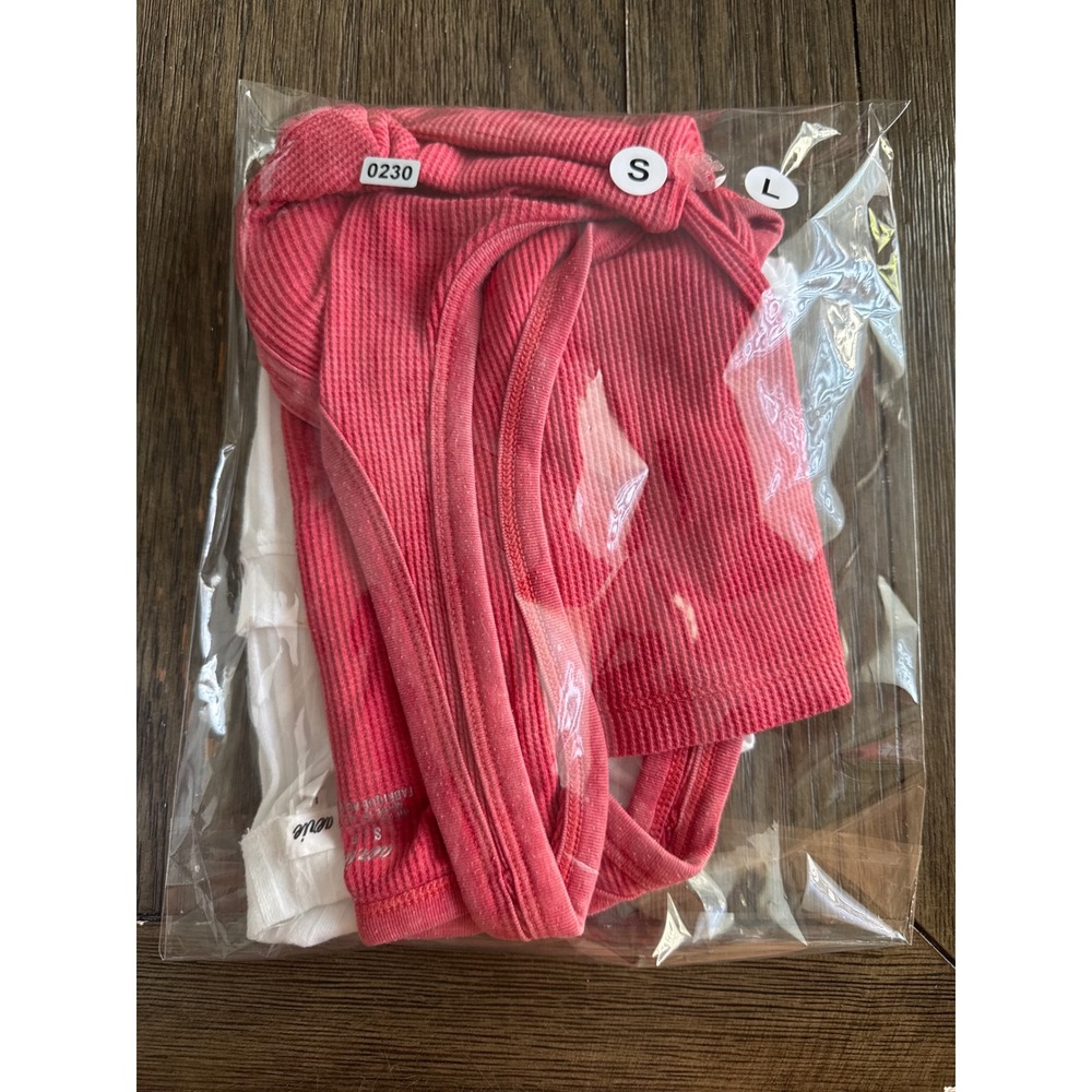 Aerie Tank Top Bundle Womens S/L Coral Pink Henley Racerback White Cropped Tank - Picture 3 of 3